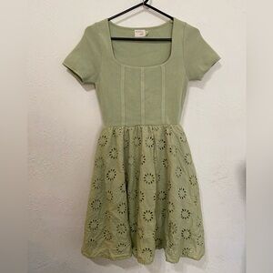 🌿 Dreamers by Debut Sage Green Knit & Eyelet Dress | S/M | Cottagecore